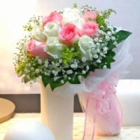 12 Peach +12 White Roses