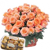 Basket with Roses & Ferrero